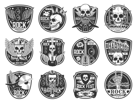 Hard rock and heavy metal music festival icons vector