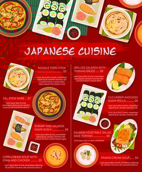 Japanese cuisine vector menu template Japan meals