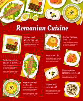 Romanian cuisine restaurant menu page template vector