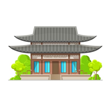 Korean cuisine restaurant building, Asian food bar vector