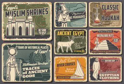 Ancient Egypt travel retro vector posters set