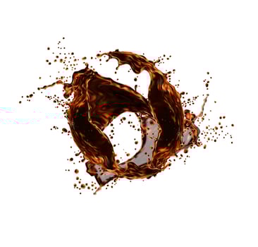 Cola drink splash swirl with drops, soda beverage vector