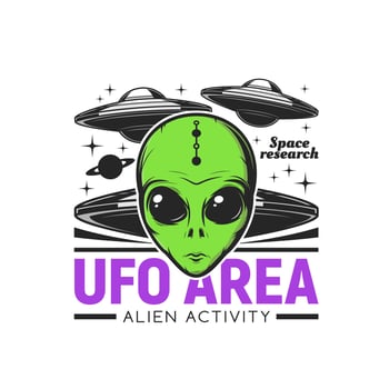 Ufo area icon with alien face and flying saucers vector