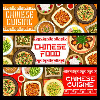 Chinese food banners, Asian cuisine menu dishes vector
