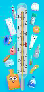 Cartoon medication, pills and drugs characters vector