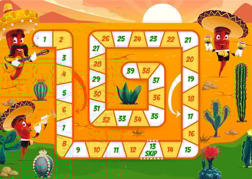 Kids board game with Mexican mariachi musicians vector