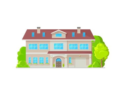 Modern two-storey home building exterior, garage vector