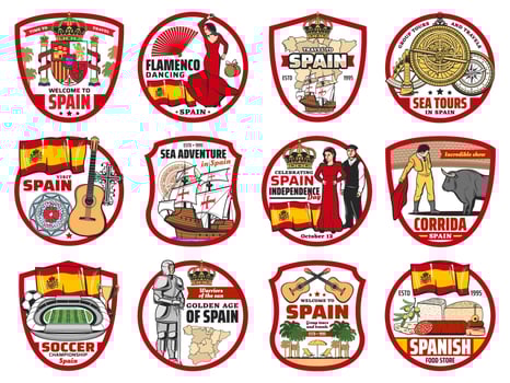 Spain and Barcelona isolated icons, travel tourism vector
