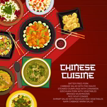 Chinese cuisine restaurant menu cover, Asian food vector