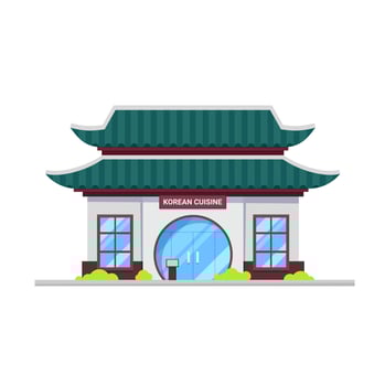 Korean cuisine restaurant building cartoon icon vector