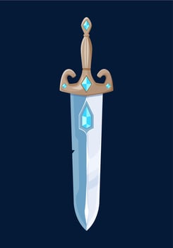 Magical cartoon sword blade with blue crystals vector