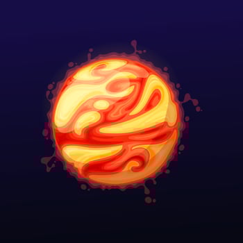 Galaxy space hot planet, lava and burning craters vector