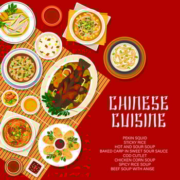 Chinese food, Asian cuisine restaurant menu cover vector