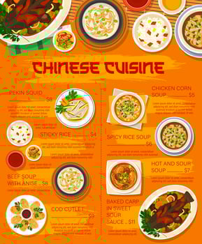 Chinese cuisine food menu Asian traditional dishes vector