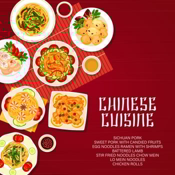 Chinese cuisine food, Asian noodles menu cover vector