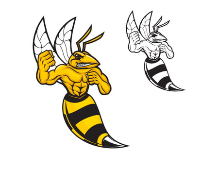 Hornet bee sport team mascot character, wasp logo vector