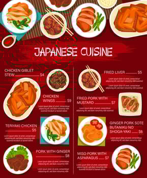 Japanese food dishes and meals menu template vector