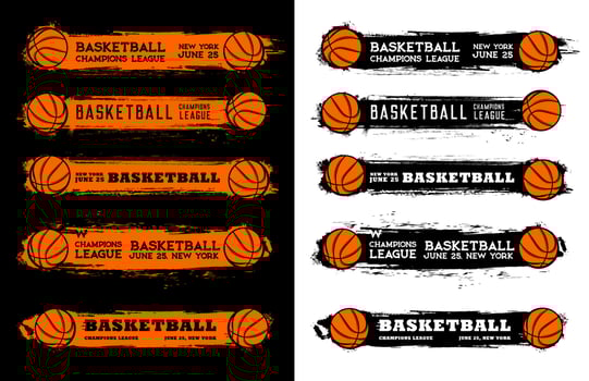 Basketball sport grunge banners with orange balls vector
