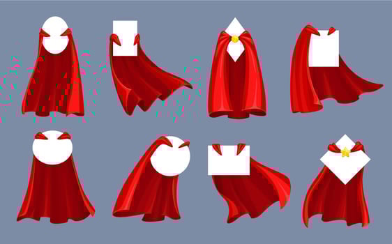 Hero and super hero red capes, cloaks with collar vector
