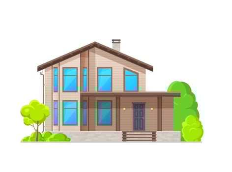 Home exterior, covered porch and wood plank facade vector