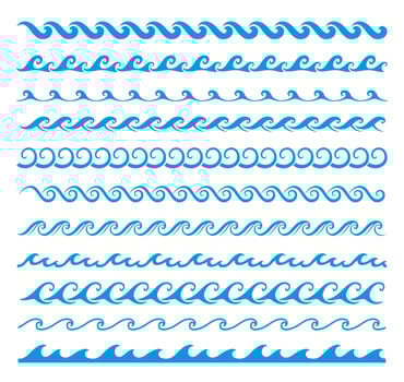 Sea and ocean wave line, borders, frames, dividers vector