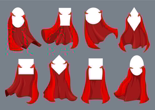 Hero and superhero cartoon red capes and cloaks vector
