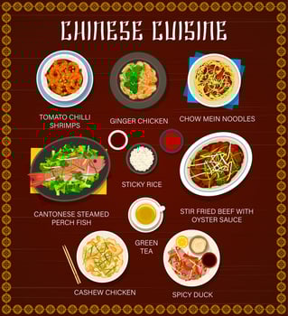 Chinese food menu with Asian cuisine dishes vector