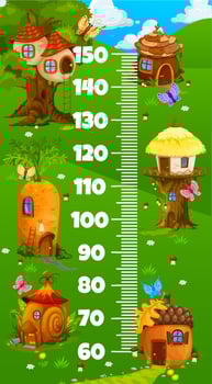 Kids height chart ruler cartoon elf village houses vector
