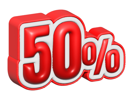50 3D text. 50 percent sale. 50 percent discount on red color. up to 50 3D illustration png