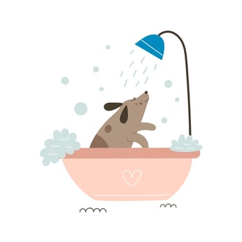 Cartoon dog, decor elements. flat style, colorful vector for kids. Grooming. baby design for cards, poster decoration, t-shirt print