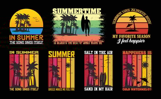 Summer T shirt Design Bundle, Quotes about Summer, Beach T shirt, Summer typography T shirt design Collection vector