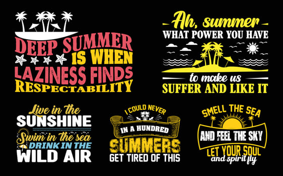 Summer T shirt Design Bundle, Quotes about Summer, Beach T shirt, Summer typography T shirt design Collection vector