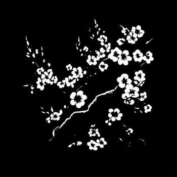 Cherry Blossom - Black and White Isolated Icon - Vector illustration