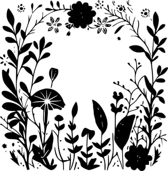 Floral Border, Black and White Vector illustration