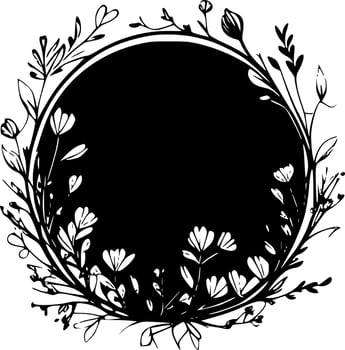 Floral Frame, Black and White Vector illustration