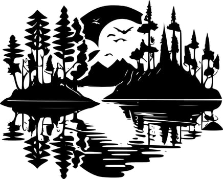 Lake - Black and White Isolated Icon - Vector illustration