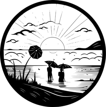 Beach Background - Black and White Isolated Icon - Vector illustration