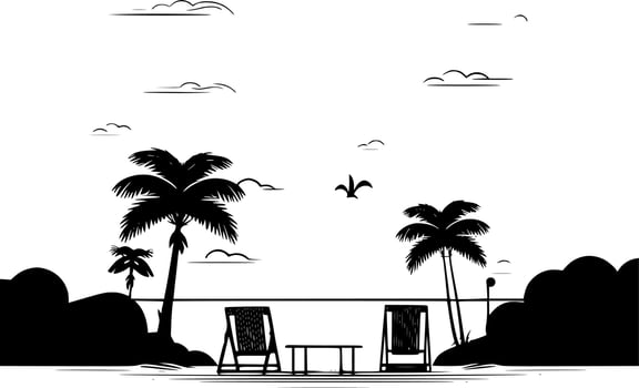 Beach Background - Black and White Isolated Icon - Vector illustration