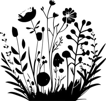Wildflowers, Black and White Vector illustration