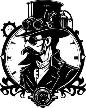 Steampunk, Black and White Vector illustration