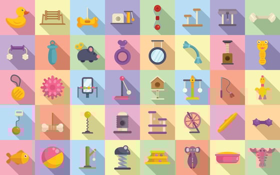 Pet toys icons set flat vector. Cat animal vector