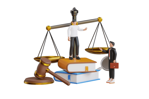 Legal law justice service 3d illustration. Law assistance, law firm and legal services concept. Lawyer consulting client. 3D Illustration png