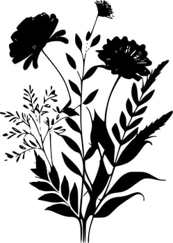 Vintage Flowers - Black and White Isolated Icon - Vector illustration
