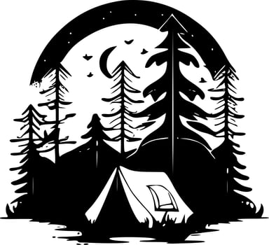 Camp, Black and White Vector illustration