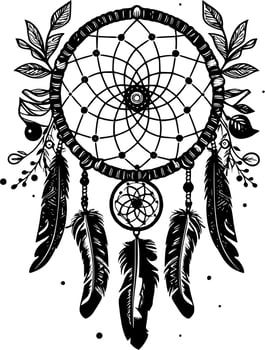 Dream Catcher, Black and White Vector illustration