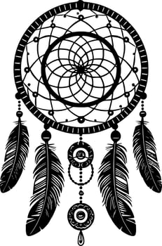 Dream Catcher, Black and White Vector illustration