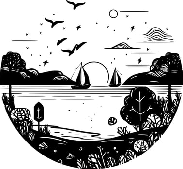 Beach Background, Black and White Vector illustration