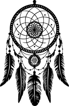Dream Catcher, Black and White Vector illustration