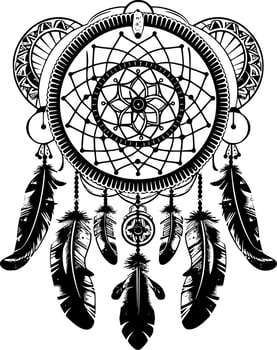 Dream Catcher, Black and White Vector illustration