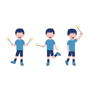 Set Of Little Boy Playing Fireworks vector
